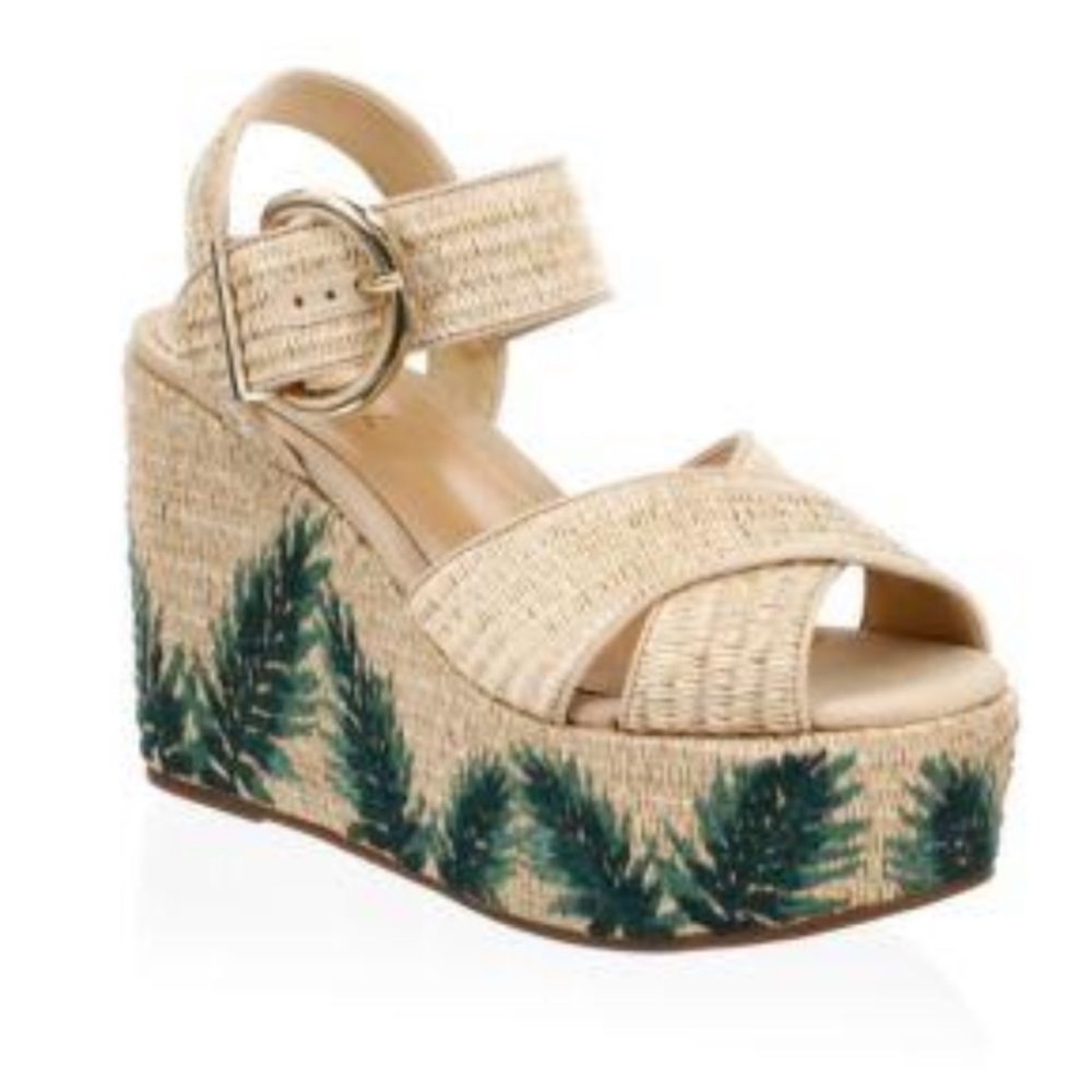 SCHUTZ FERAY RAFFIA PLATFORM WEDGE SANDALS